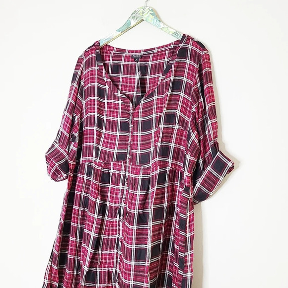 NWT Torrid Red Plaid Button Front Shirt Dress 2 - Picture 3 of 8